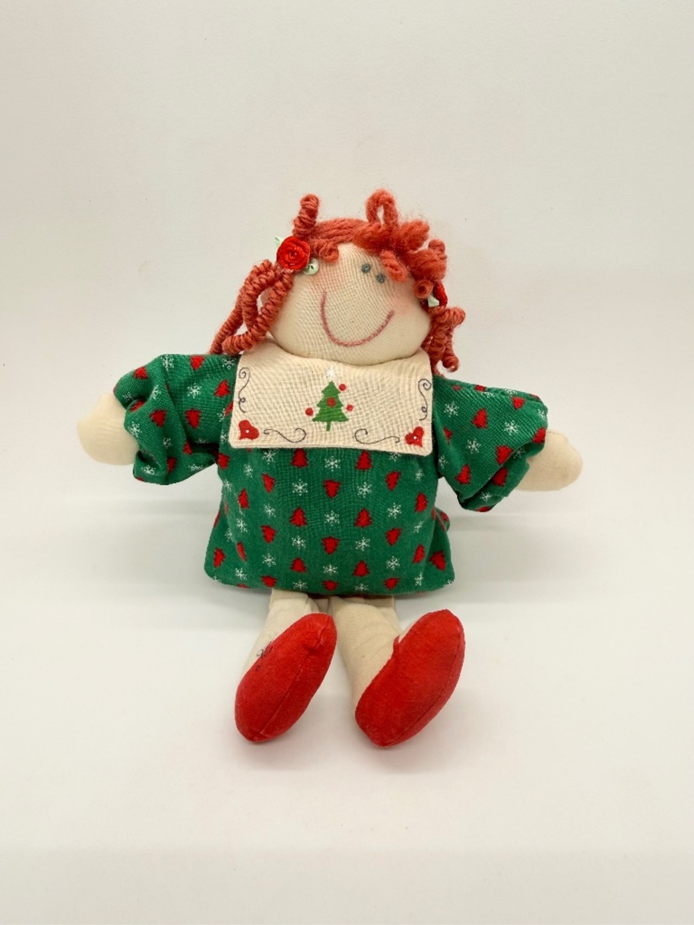 Amber Joyce Holiday American Country Folk Art Shelf Sitter 8" Rag Doll Signed